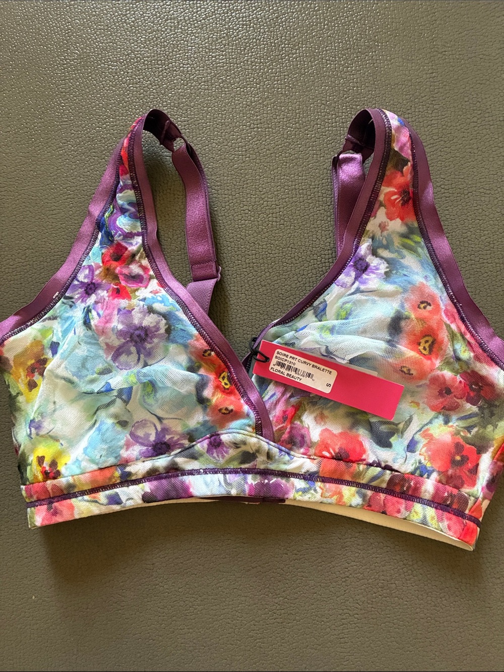 Cosabella Soire Multicolor Floral Bralette with Purple Trim Curvy Small NWT